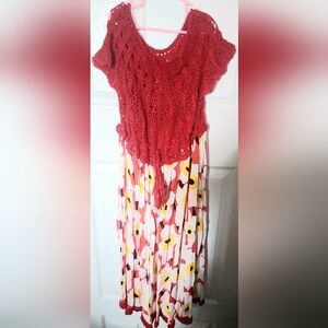 Red and White Floral Kids Casual Dress